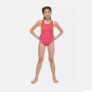5/$15 Speedo Kids Pink and Yellow One Piece Swimsuit Girls Size Small